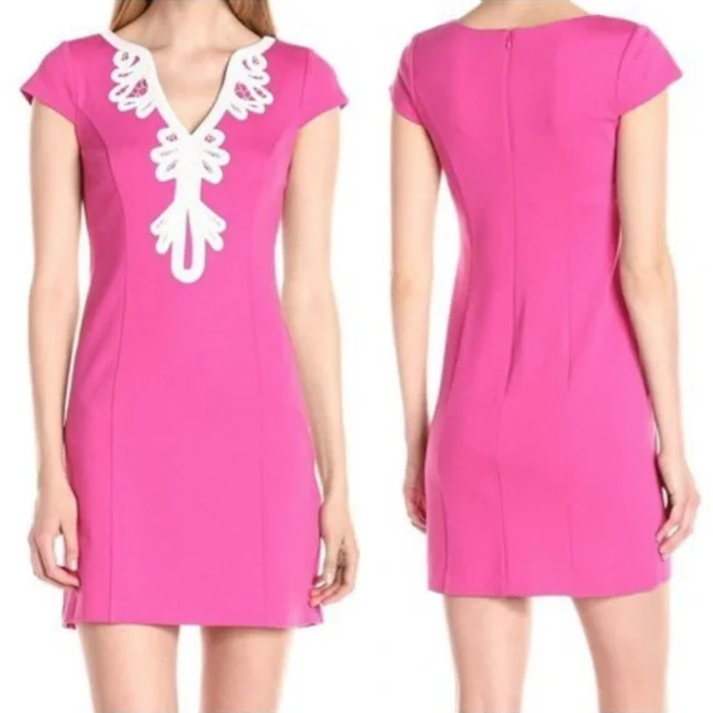 Eliza J NWT Barbiecore Embroidered Cap Sleeve Mini Sheath Dress Pink Size 12